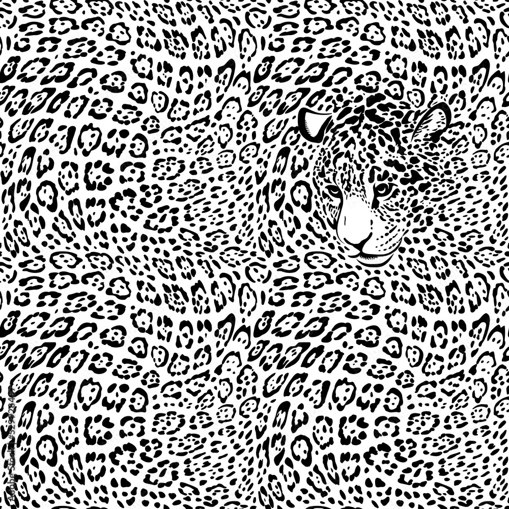 Fototapeta premium Jaguar seamless pattern with animal head. Natural color. Fabric, wallpaper, scrapbooking.