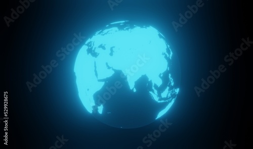 Futuristic Earth Globe hologram. Map of the planet in digital style. World map with tglobal social network. Future concept. Blue futuristic background with planet Earth was created. 3d rendered earth.