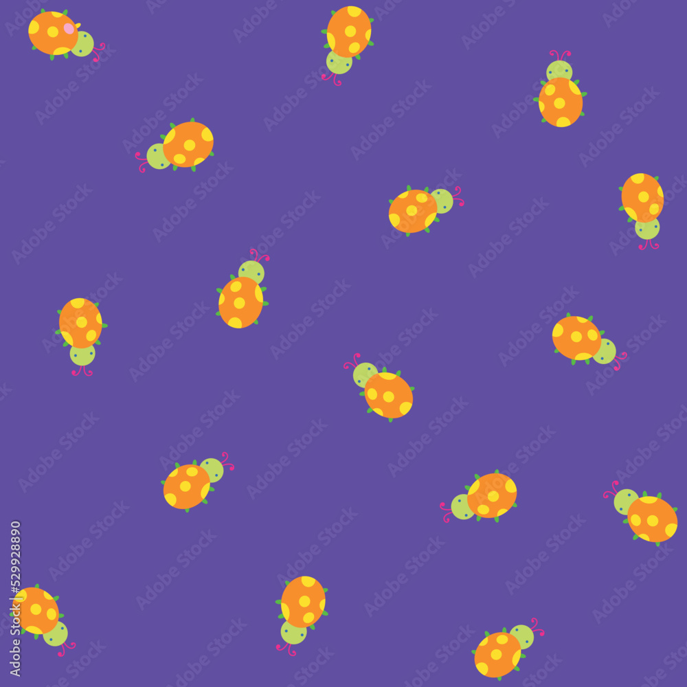Pattern fabric ladybug with spring colors, and purple background fashion design Pattern fabric ladybug with spring colors, and purple background fashion design