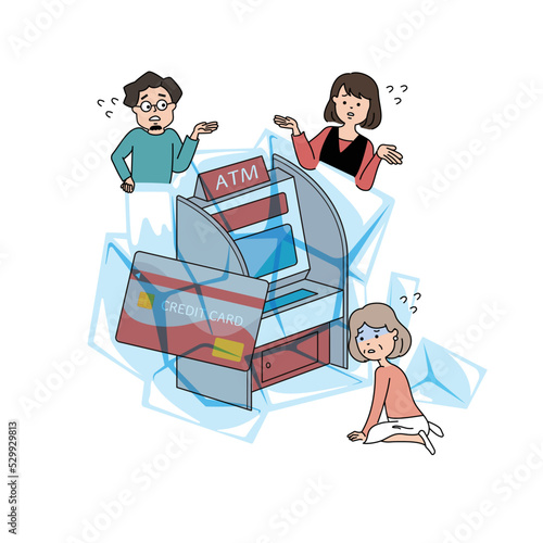 口座の凍結によりATMから引き出せないイラスト