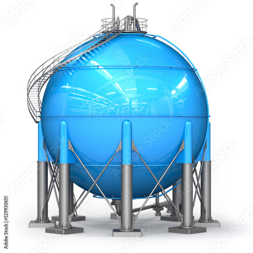 Blue spherical tank on a white background. Gas storage. 3d illustration photo