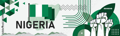 Foto Nigeria national day banner with Nigerian flag colors theme background and geometric abstract retro modern green white design
