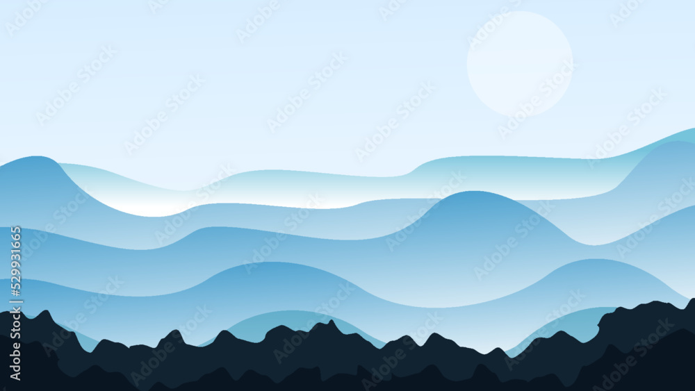 Mountain landscape nature blue sky flat illustration