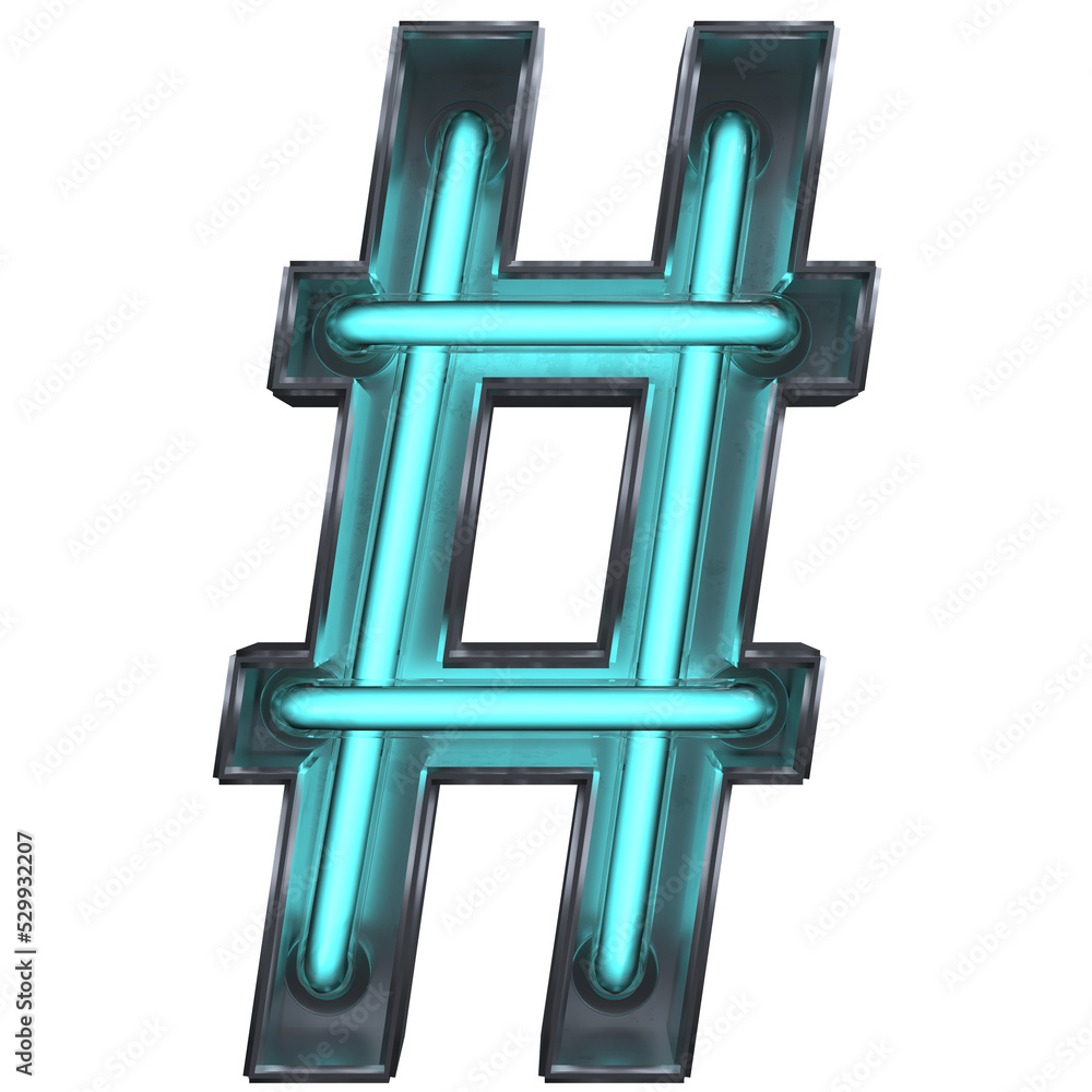 Obraz premium # Neon 3D Hashtag
