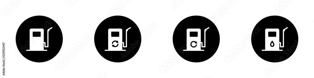Conjunto de icono de combustible. Estación de gasolina. Gasolinera. Ilustración vectorial estilo silueta Conjunto de icono de combustible. Estación de gasolina. Gasolinera. Ilustración vectorial estilo silueta