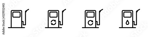 Conjunto de icono de combustible. Estación de gasolina. Gasolinera. Ilustración vectorial