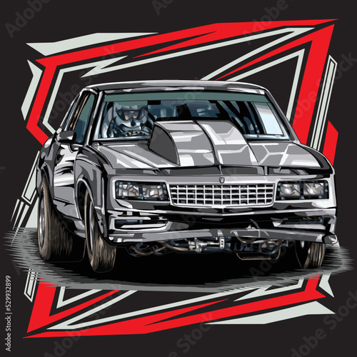 drag racing car isolated on black background for poster, t-shirt print, business element, social media content, blog, sticker, vlog, and card. vector illustration.