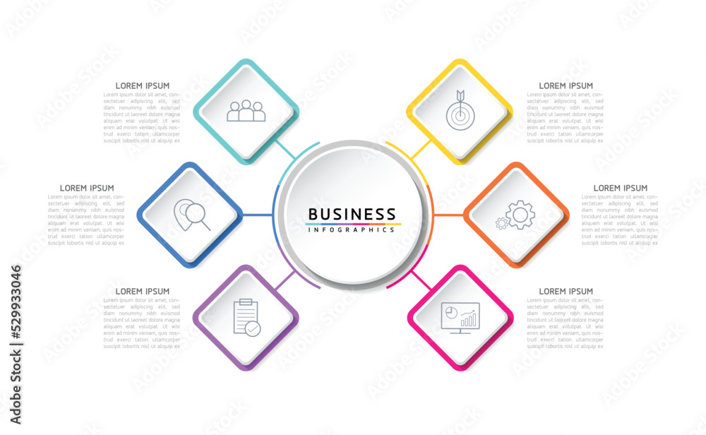 Connecting Steps business Infographic Template with 6 Elements Connecting Steps business Infographic Template with 6 Elements