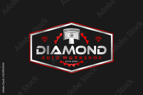Automotive piston workshop logo design modern badge style custom car service engine tune up icon symbol illustration
