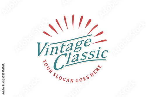 Typography vintage classic logo design sun shine icon symbol lettering cafe label