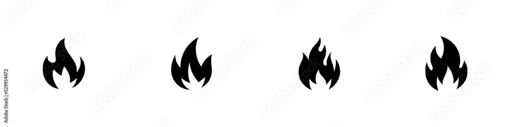 Conjunto de iconos de fuego. Concepto de llama de fuego. Silueta de hoguera. Símbolo de llama ardiente. Ilustración vectorial Conjunto de iconos de fuego. Concepto de llama de fuego. Silueta de hoguera. Símbolo de llama ardiente. Ilustración vectorial