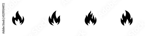 Conjunto de iconos de fuego. Concepto de llama de fuego. Silueta de hoguera. Símbolo de llama ardiente. Ilustración vectorial