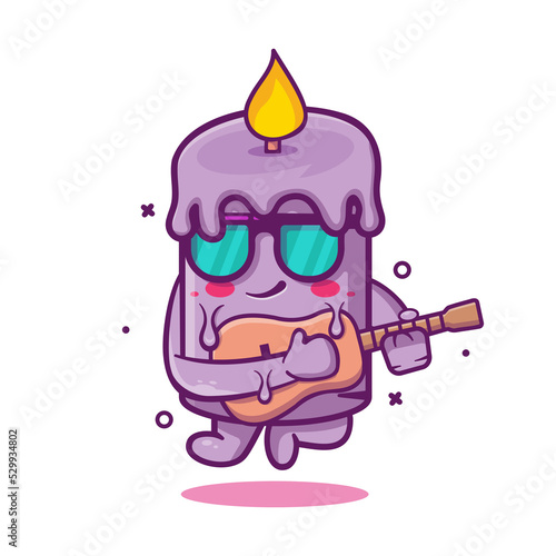 cool candle character mascot playing guitar isolated cartoon in flat style design
