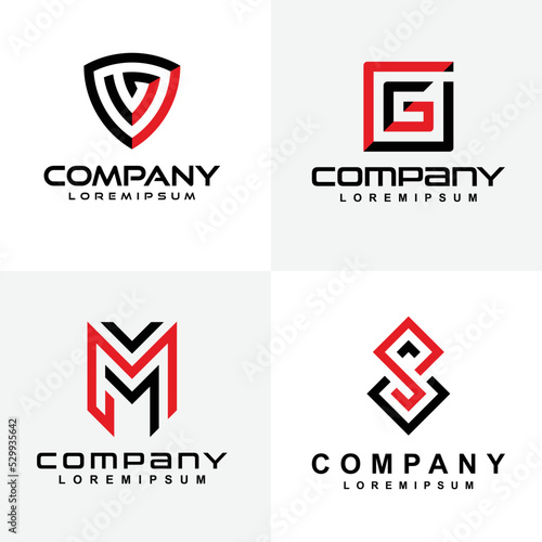 logo collection geometric design shield letter m, g, s