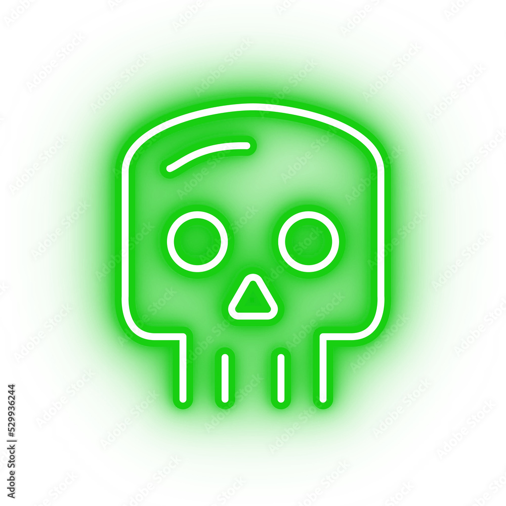 Neon green skull icon, illustration of glowing skull on transparent background Neon green skull icon, illustration of glowing skull on transparent background