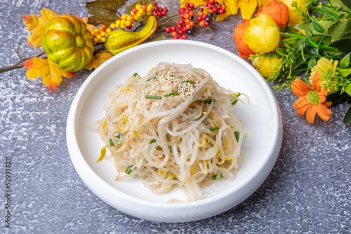 One of the side dishes of Korean food is bean sprouts photo