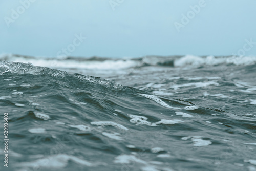 shallow depth of field, close up of waves and moving ocean water