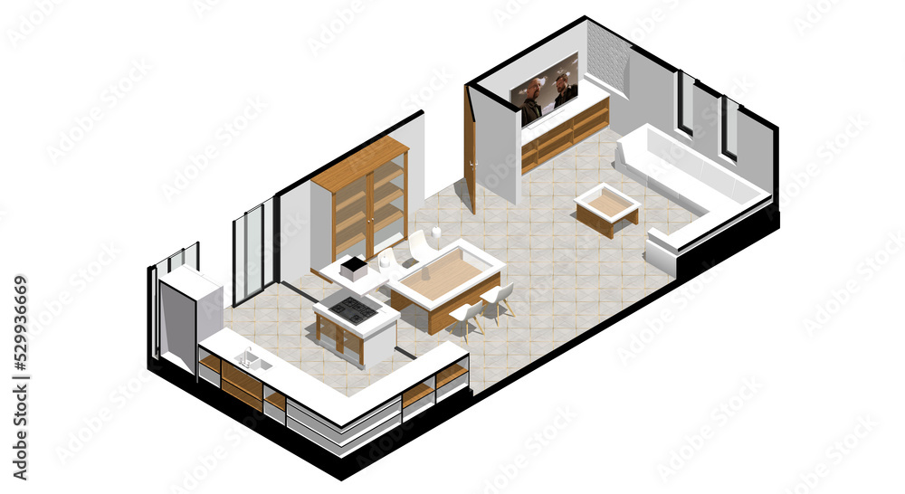 Isometric Architectural Projection - AI Main Area Interior 3