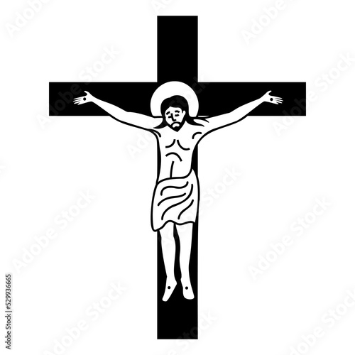 Fotografi black icon of the crucifixion of christ on the cross