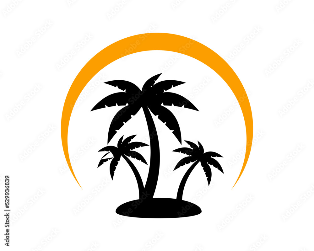 Palm tree silhouette with sunset