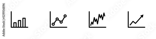 Conjunto de icono de estadísticas. Gráficos de estadísticas económicas de empresas o negocios. Concepto de finanzas, ventas, evaluación, economía. Ilustración vectorial