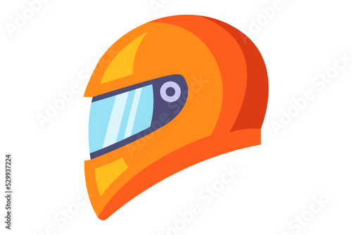 orange motorcycle helmet. head protection with a headgear. flat vector illustration.