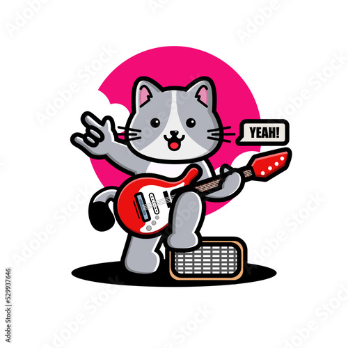 Cute cat playing guitar