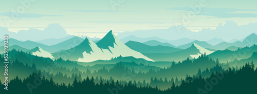 Vector background of mountains and forests. Nature background landscape.