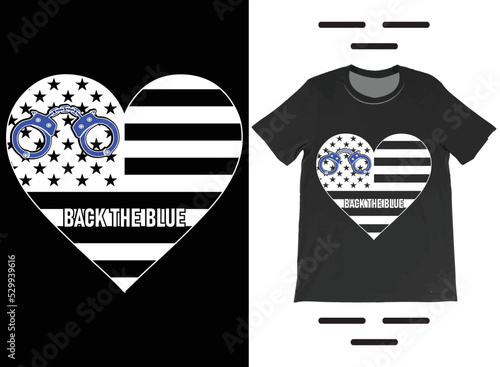 Back the Blue Thin Blue Line Police Officer American Flag T-Shirt Design. Thin Blue Line Shirt, Premium Best Selling T-Shirt. photo