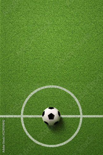 Soccer field or Football field with soccer ball on green grass background photo