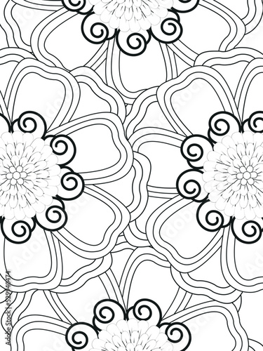 Doodle floral pattern in black and white. A page for coloring book: fascinating and relaxing job for children and adults. Zentangle drawing. Flower carpet in a magic garden