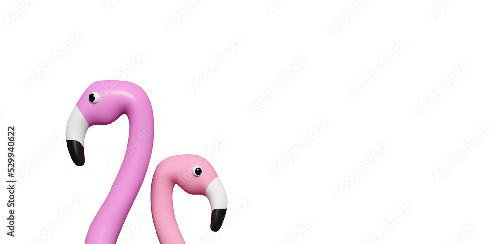 3d inflatable flamingo head with copy space isolated. summer travel concept, 3d render illustration 3d inflatable flamingo head with copy space isolated. summer travel concept, 3d render illustration