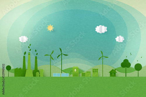 Green industry and alternative renewable energy.ESG as environmental social and governance concept.Paper art Vector illustration.