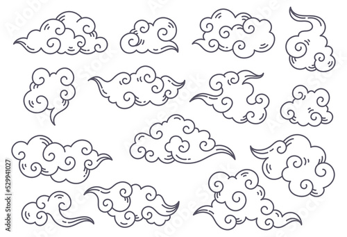 Oriental Style Cloud Doodle Element Vector Illustration