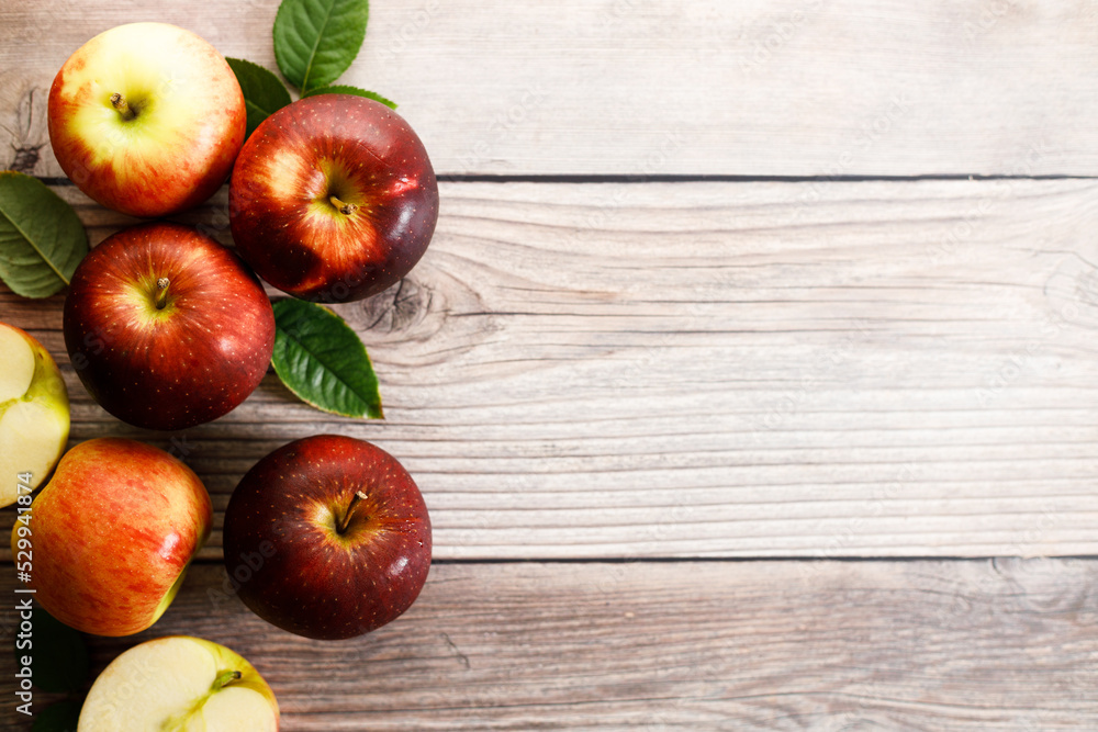 fresh red apples on wooden background. fresh red apples on wooden background.