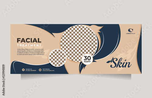 Horizontal design social media banner for Facial Beauty Care Center. Template can be used for promotion of cosmetic sale, natural product, skin care, makeup, hair care, spa salon, hairdressing, etc