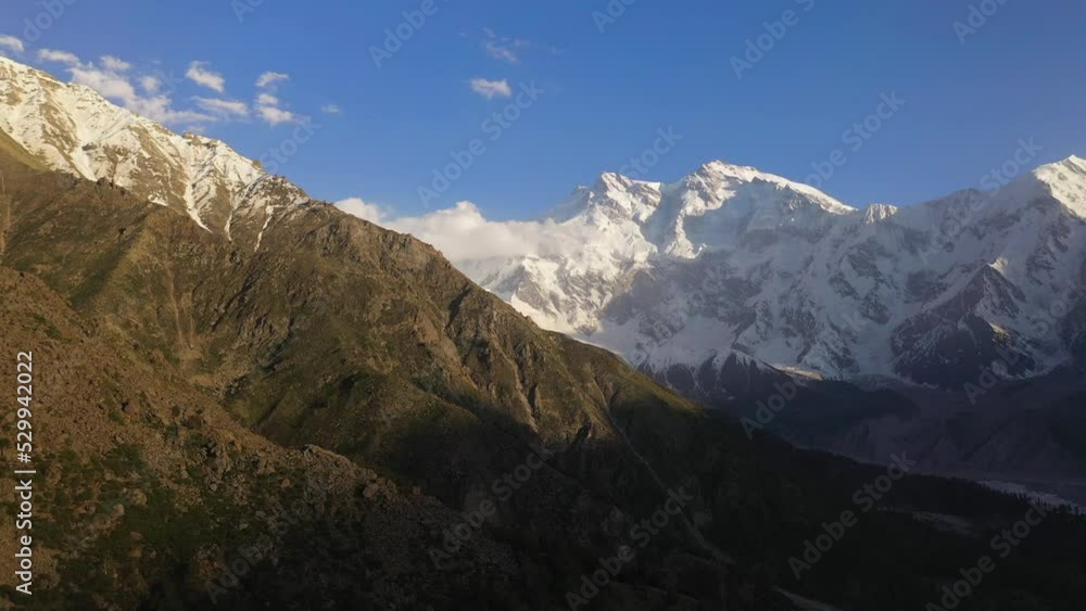 Drone shot of Nanga Parbat, Fairy Meadows Pakistan, snow capped mountains, cinematic aerial shot Drone shot of Nanga Parbat, Fairy Meadows Pakistan, snow capped mountains, cinematic aerial shot