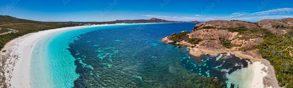 Aerial view of the white beach and crystal clear turquoise waters of Lucky Bay