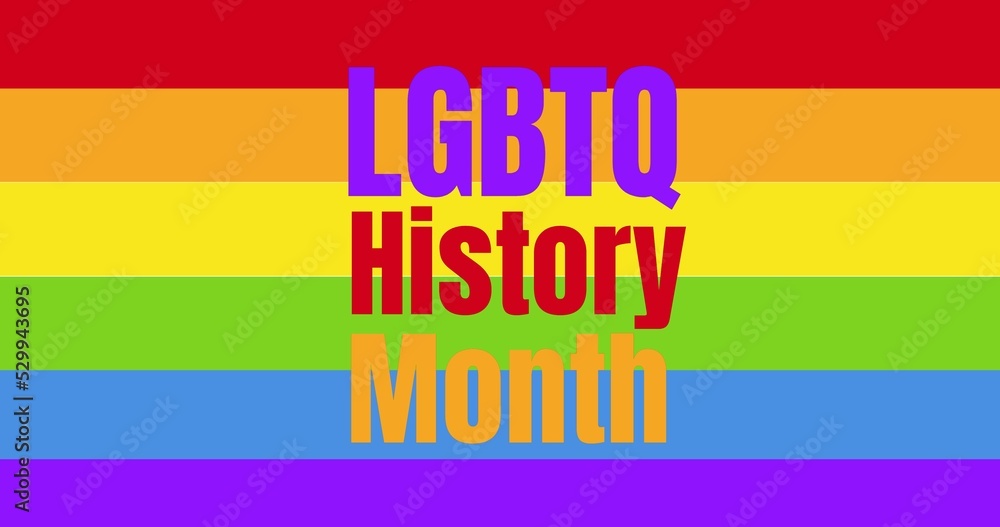 Vector image of colorful lgbtq history month text on rainbow flag background Stock Illustration