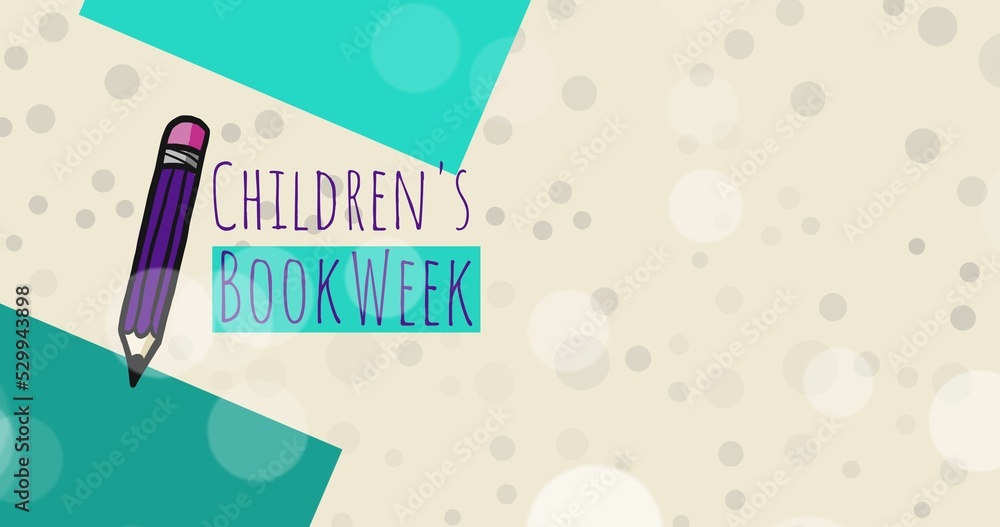 Fototapeta premium Vector image of pencil and children's book week text on patterned beige background with copy space