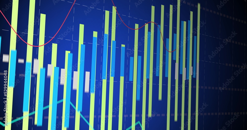 Image of financial data processing on blue background Image of financial data processing on blue background
