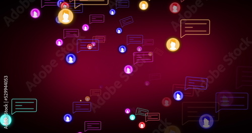 Image of social media icons and speech bubbles on red background
