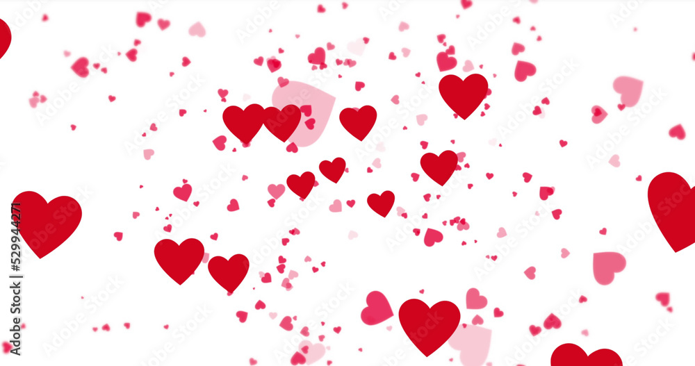 Image of red hearts icons floating on white background