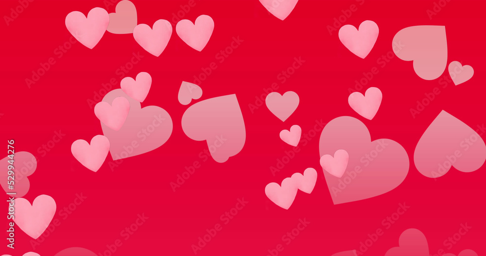 Image of red heart icons on red background