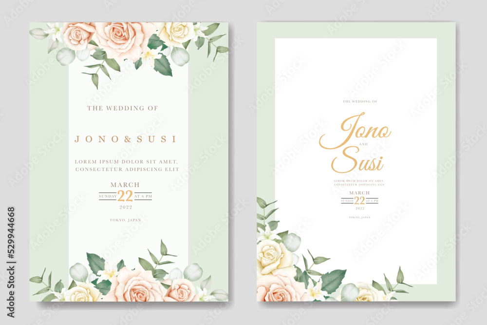 Wedding Invitation Card with Floral Watercolor  