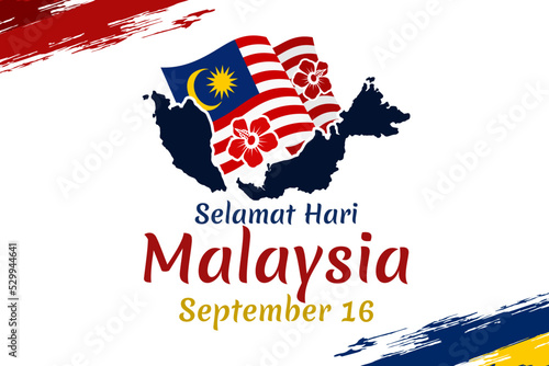 Translation: Happy Malaysia Day, September 16. vector illustration. Suitable for greeting card, poster and banner. 