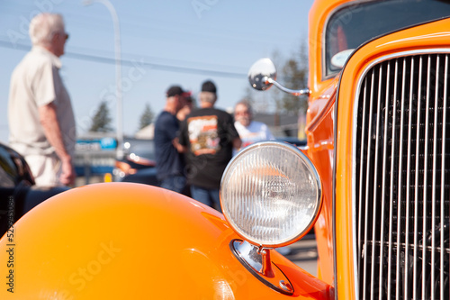 Classic American cars on display at vintage automobile exhibition. 