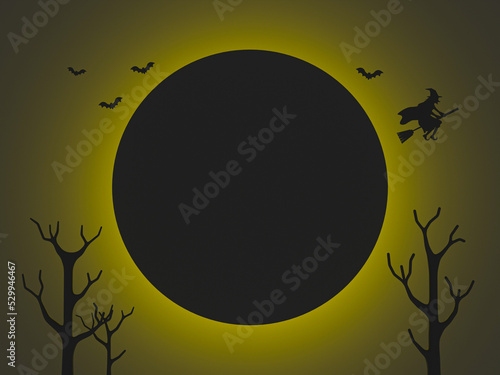 3d minimal silhouette Halloween theme. Spooky silhouette. Halloween greeting template. silhouette with moonlight shining. 3d illustration.