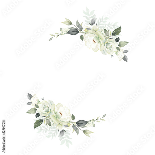 Flower Frame Watercolor Vector. Flora Wreath Watercolor. Flower circle frame. Rose flower. Wedding flower frame.