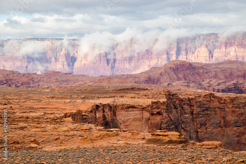 A Beautiful Morning with Spectacular Cloud Formations at Arizona's Rocky and Red Horseshoe Bend in Page, Arizona
